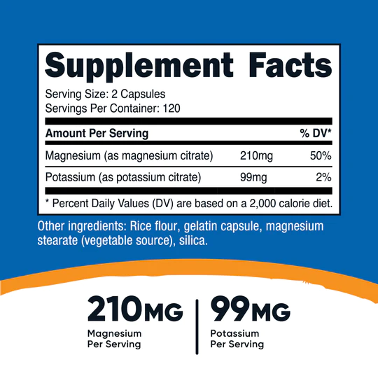 Nutricost Potasio (99 mg) magnesio (210 mg) citratos - Imagen 2